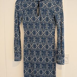 Tory Burch Blue and White Long Sleeve Dress